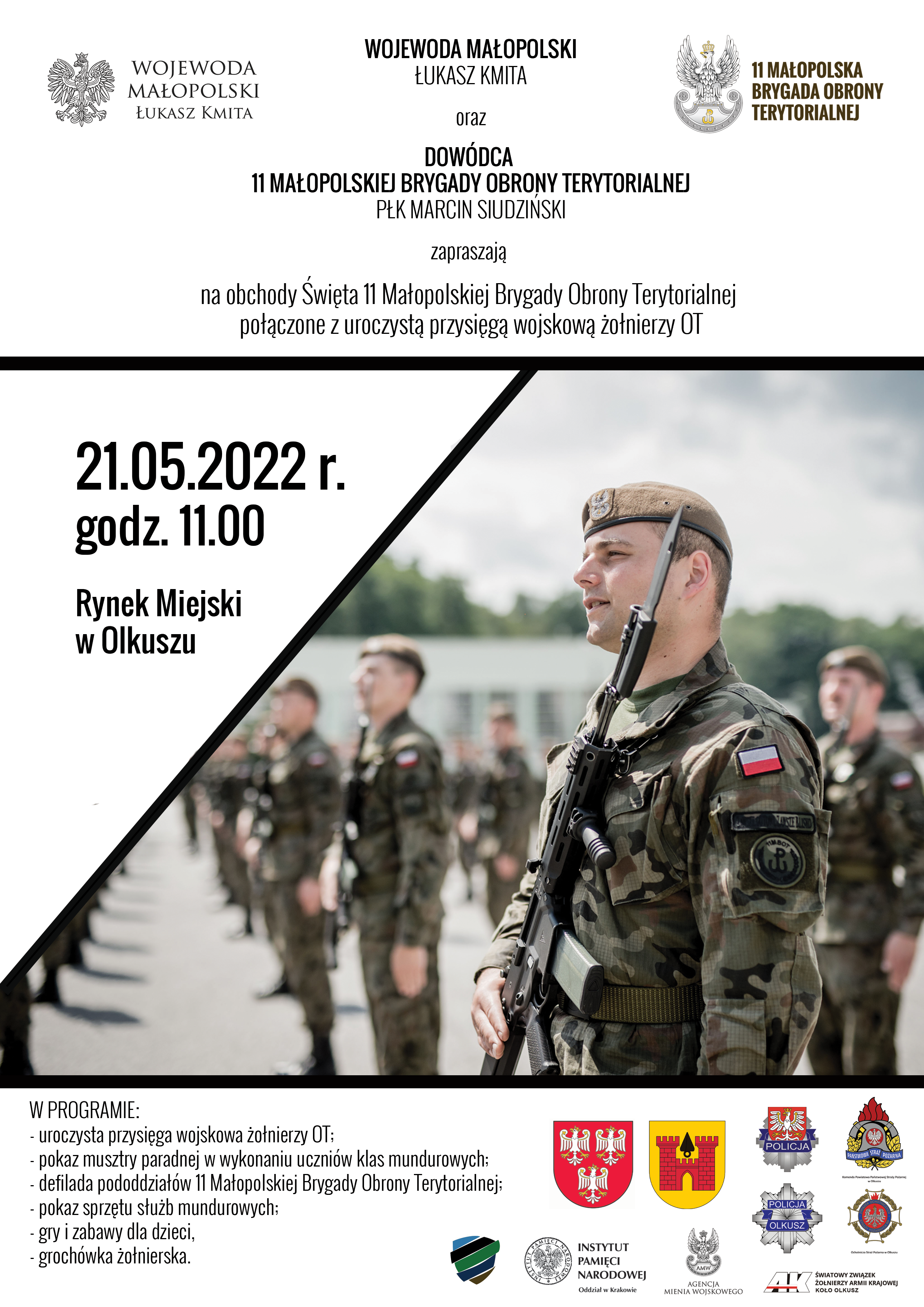 Plakat z zaproszeniem na obchody Święta 11 Małopolskiej Brygady Obrony Terytorialnej
