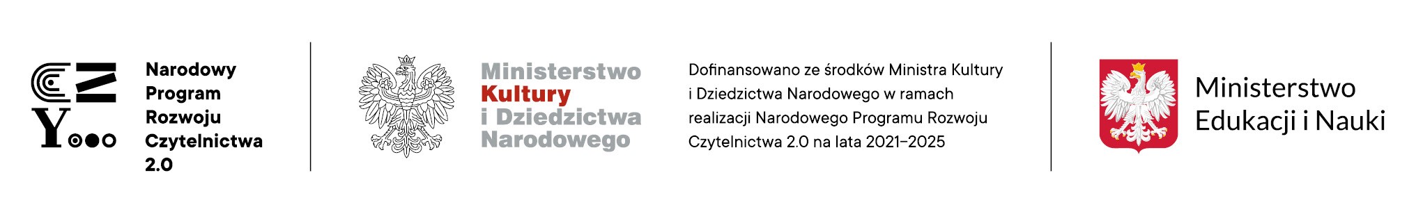 logotypy: Narodowy Program Rozwoju Czytelnictwa 2.0, Ministerstwa Kultury i Dziedzictwa Narodowego, Ministerstwa Edukacji i Nauki