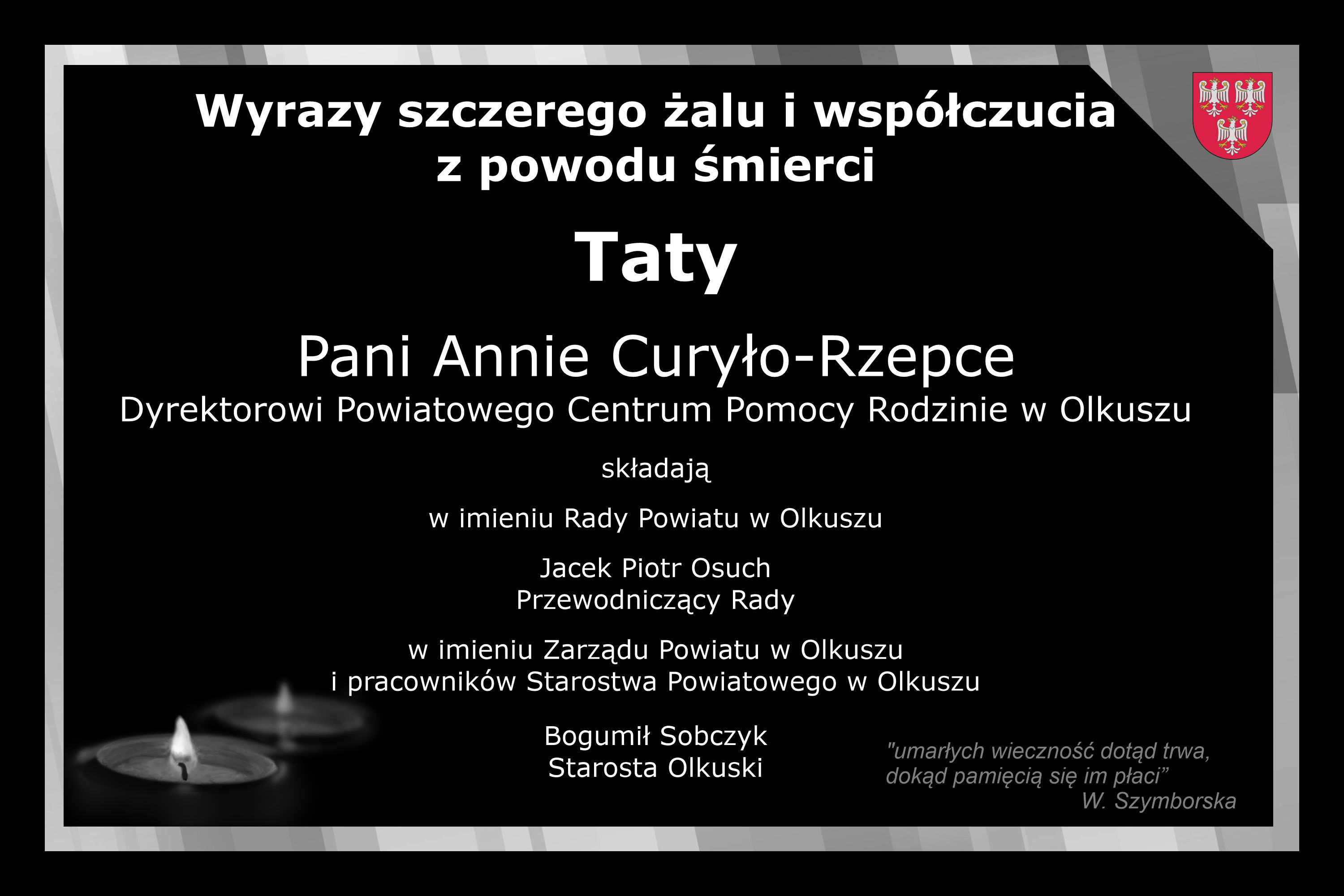 Kondolencje dla Pani Anny Curyło-Rzepka