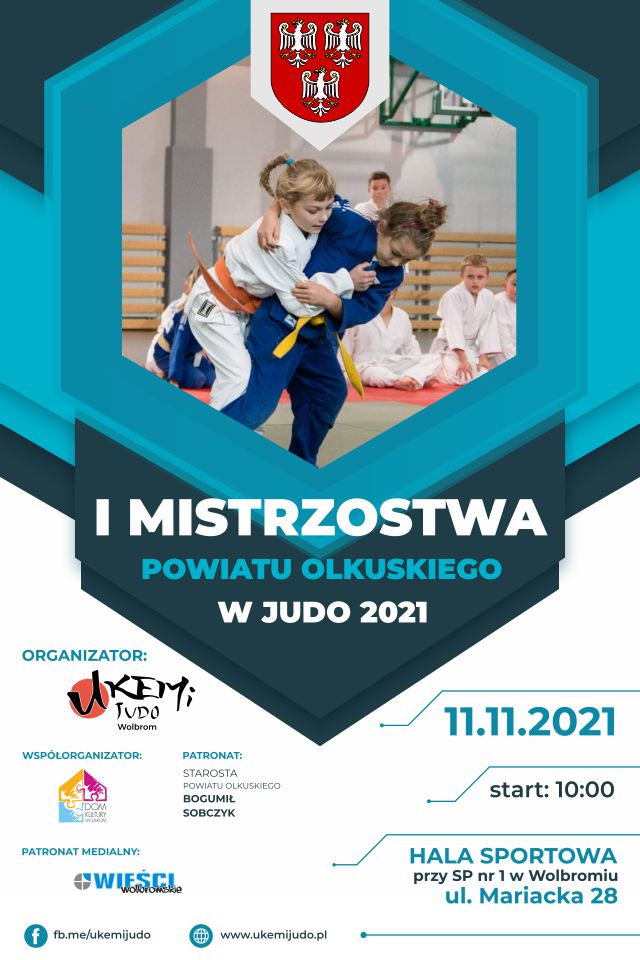 Plakat informacyjny na temat: I Mistrzostwa Powiatu Olkuskiego w Judo 2021 