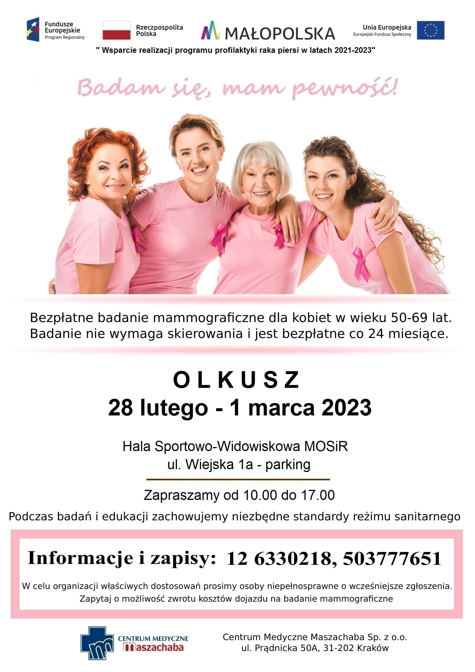 Plakat z zaproszeniem za mammografię